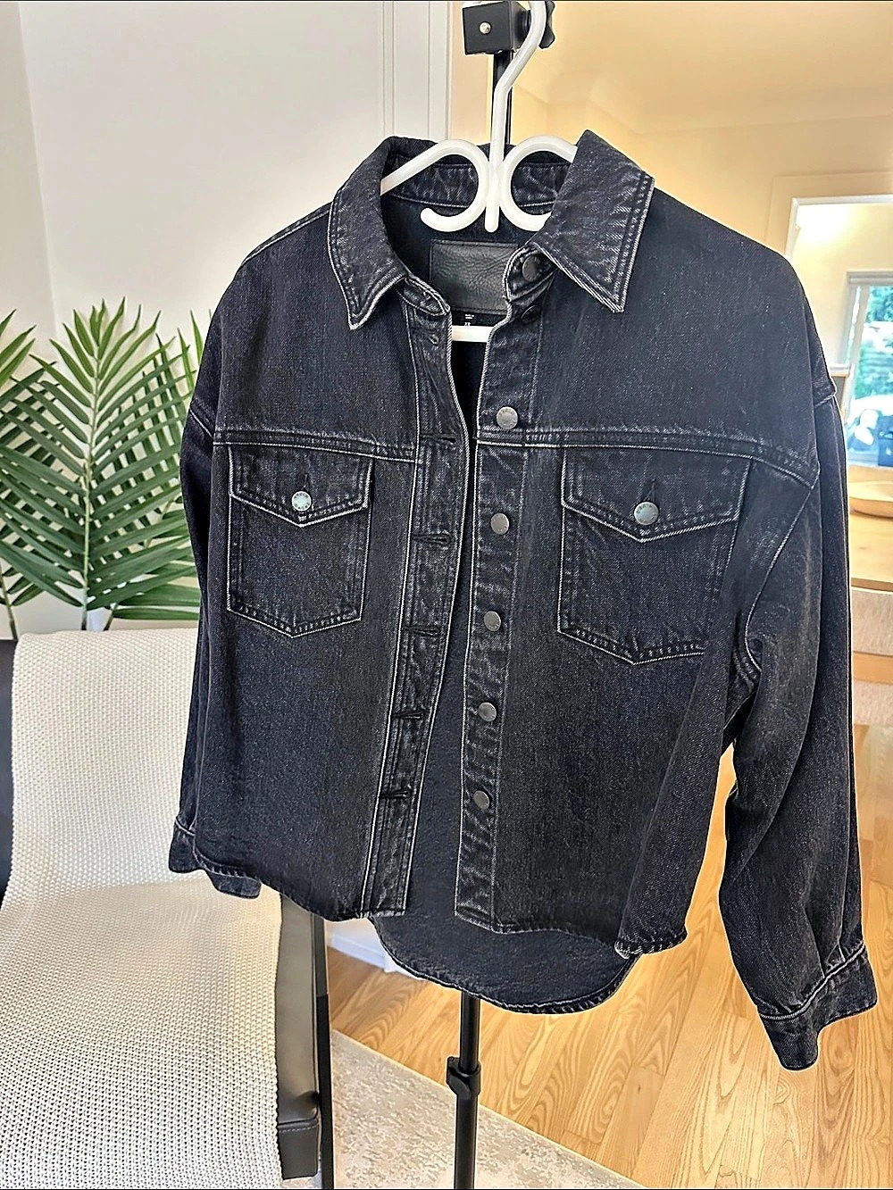 Denim Forum Black Denim Jacket Perfectly Oversized Crop Fit